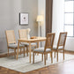 French Country Dining Chair With Rectangular Cane Backrest And Smooth Upholstered Seating