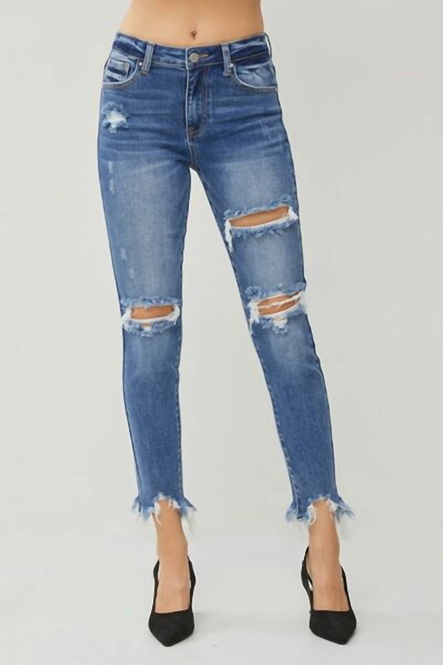 Risen - Richwood High Rise Distressed Wash Skinny Jeans