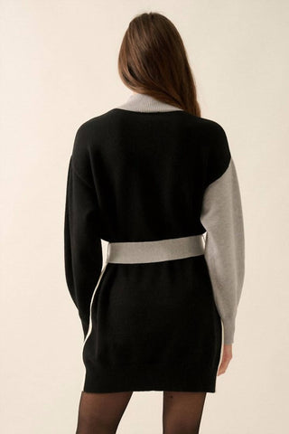 Promesa - Vestido curto de malha com cinto e bloco de cores