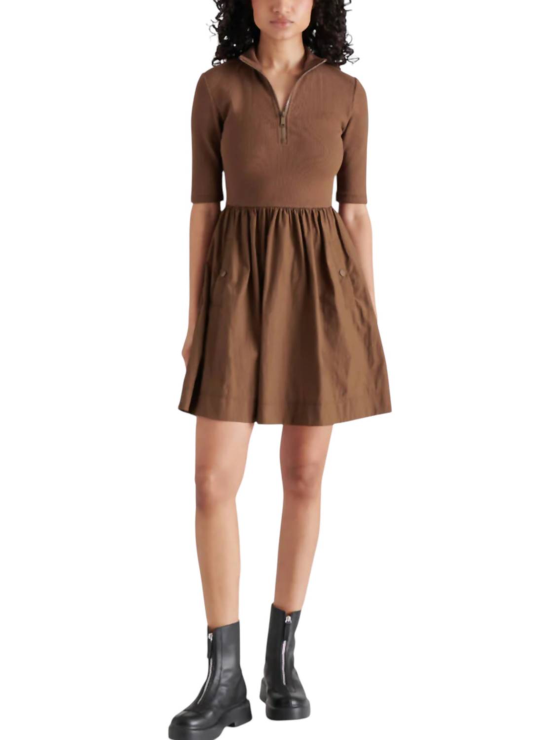 Steve Madden - Berlina Half Zip Mixed Media Dress