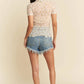 Trendsi - Davi & Dani Floral Mesh Mock Neck Short Sleeve Top