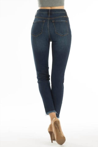 Kancan - Calça jeans rasgada com 5 botões e cintura alta