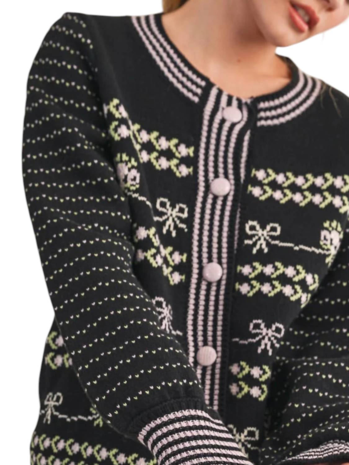 &Merci - Floral Ruffle Sleeve Sweater Cardigan