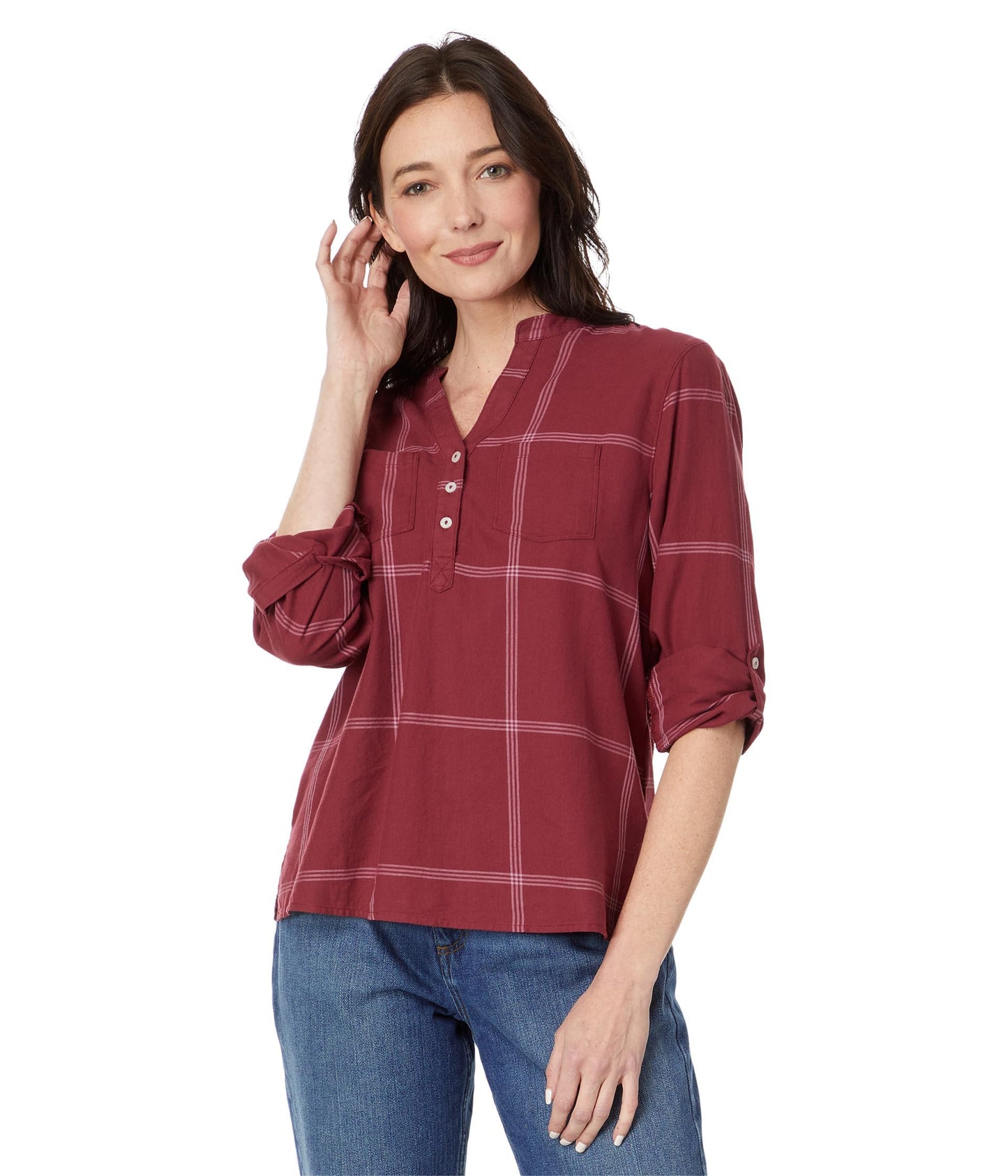 Women's Dylan Twill Shirt - Brick Windowpane