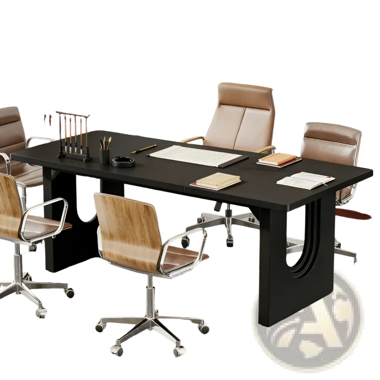 71 Inch Black Executive Office Desk with Curved Legs