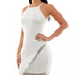 Vestido BCX Junior com bainha assimétrica e strass, branco, tamanho extragrande