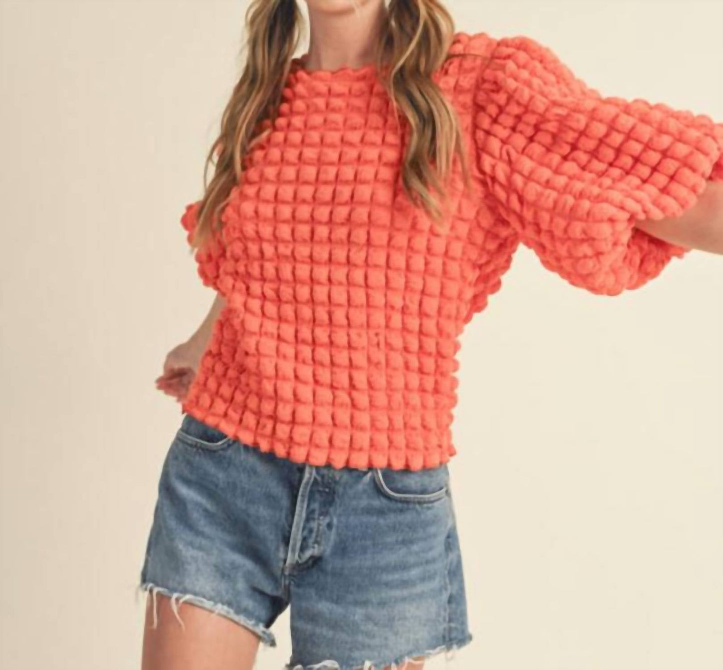 &Merci - Oasis Textured Ballon Sleeve Top