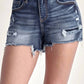 Risen - Mid Rise Raw Hem Denim Shorts