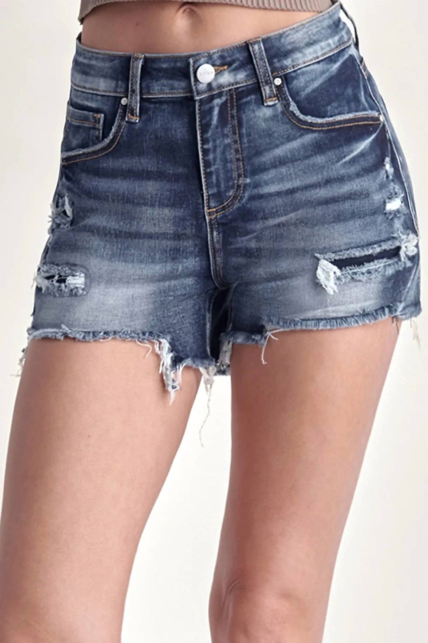 Risen - Mid Rise Raw Hem Denim Shorts