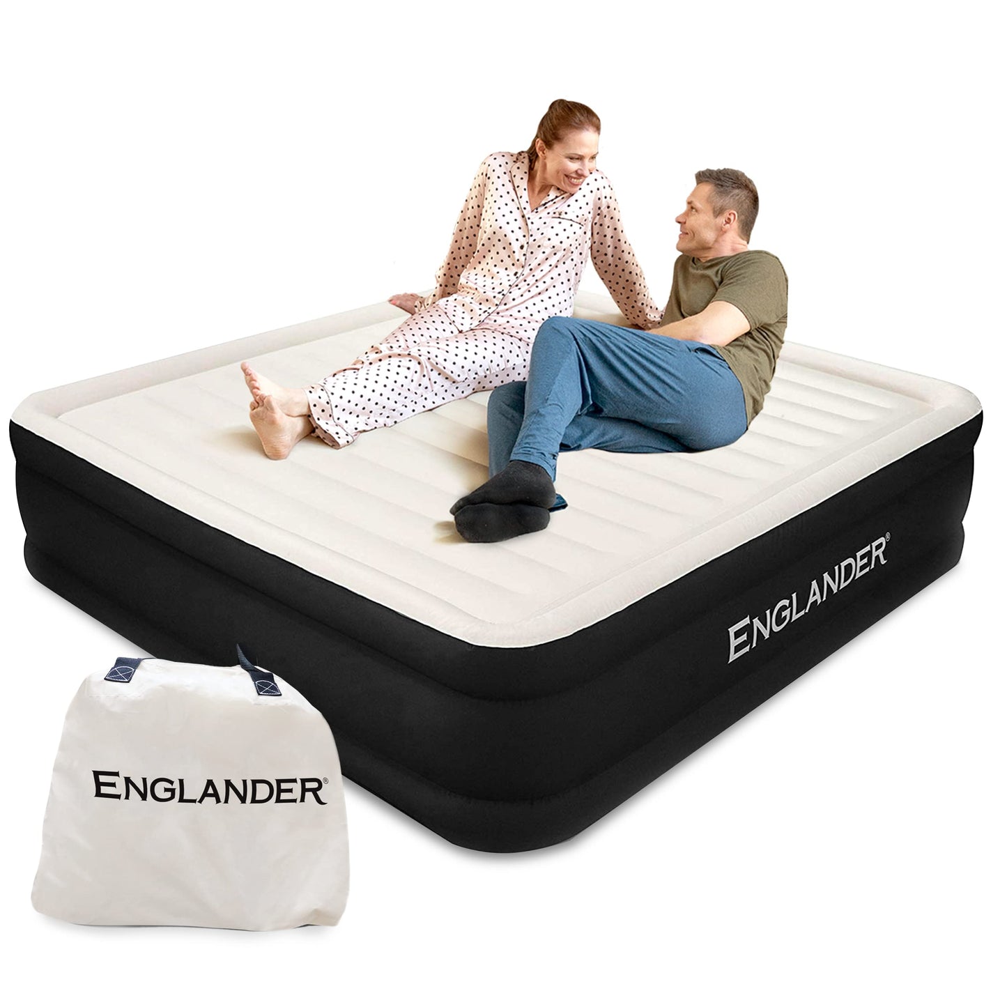 Cama inflável dupla alta para casa, viagens e acampamento 