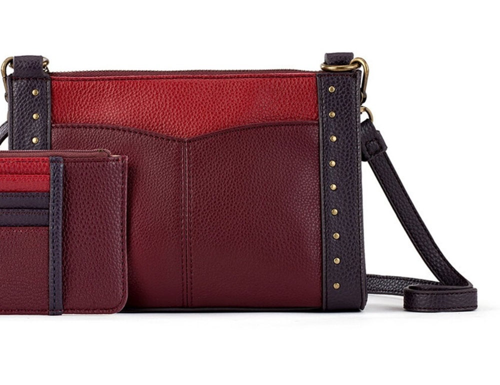 Bolsa transversal feminina Sak Sanibel de couro com carteira para cartão, marrom, tamanho regular