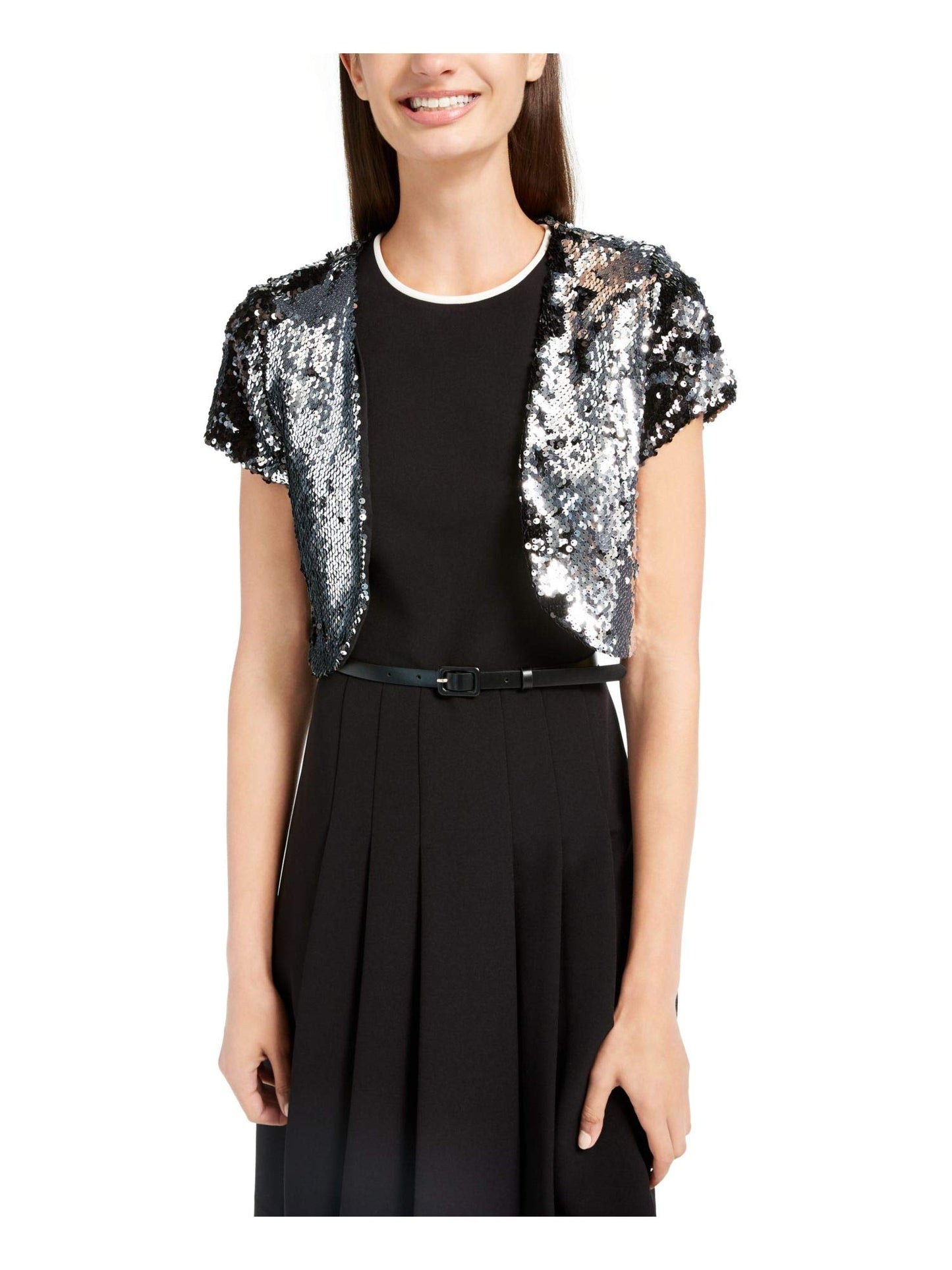BCX Womens Juniors Sequined Dressy Shrug Silver S