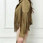 Trendsi - Veveret Suede Fringe Long Sleeve Moto Jacket