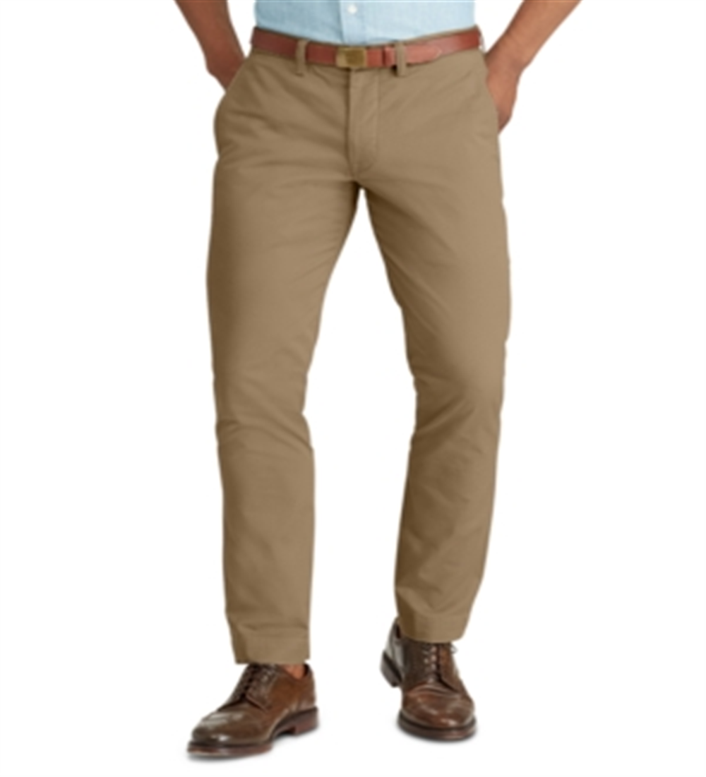Calça chino elástica de corte reto masculina Polo Ralph Lauren, tamanho 36x34, bege