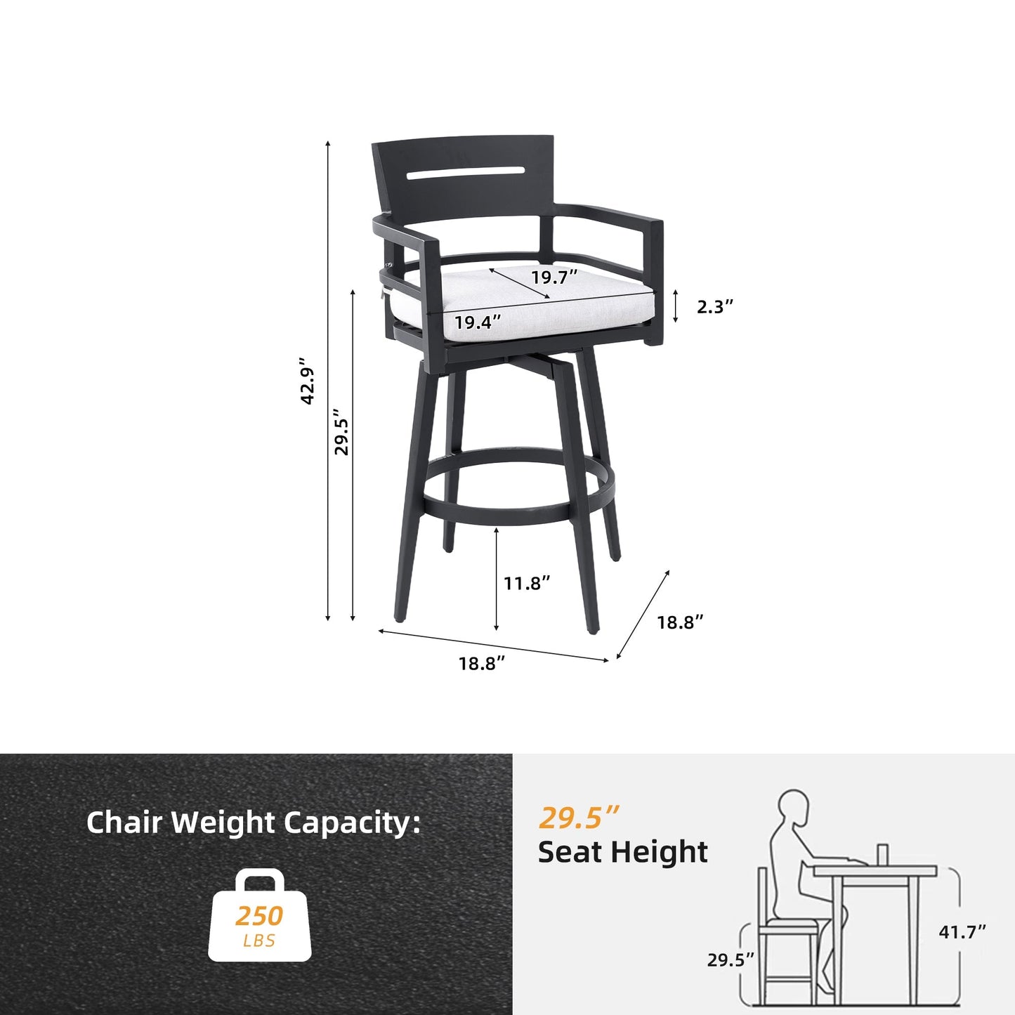Modern Outdoor Swivel Bar Chairs Set of 2
