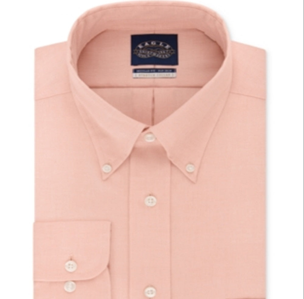 Camisa social Eagle Masculina Classic Regular Fit com gola elástica, não passável, rosa, tamanho 15/5, 32-33