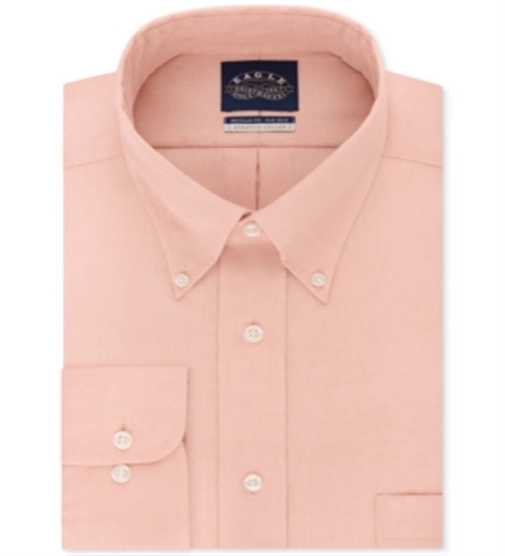 Camisa social Eagle Masculina Classic Regular Fit com gola elástica, não passável, rosa, tamanho 15/5, 32-33
