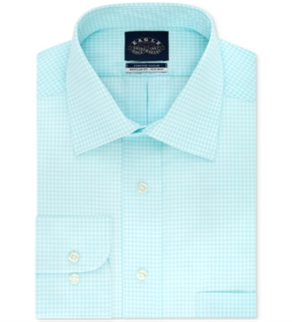 Camisa social xadrez Eagle Masculina Classic Regular Fit, sem passar a ferro, gola elástica, azul, tamanho GG