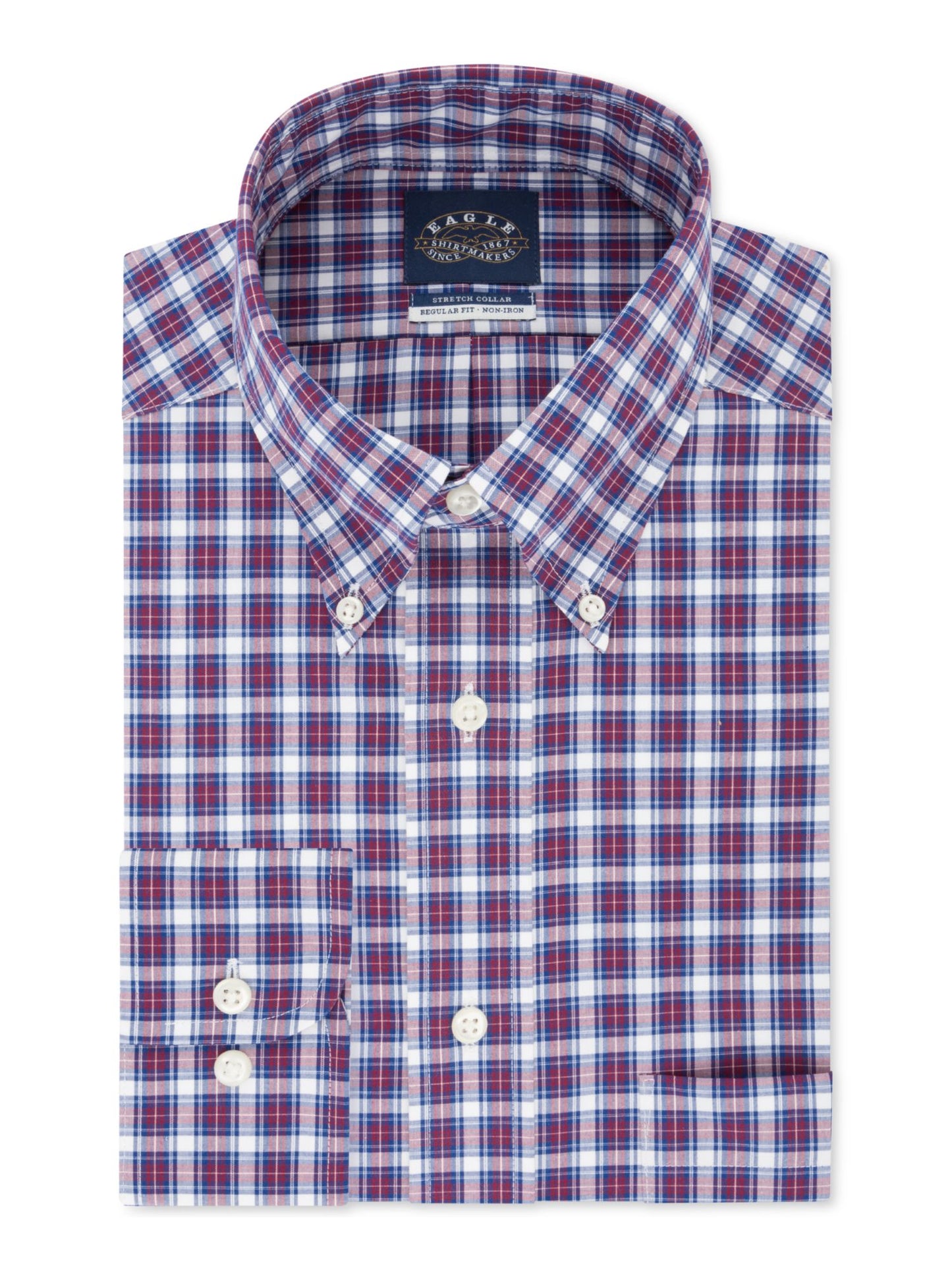 Camisa social xadrez Eagle Masculina Classic Regular Fit, sem passar a ferro, gola elástica, tamanho azul, 15,5 x 32 x 33