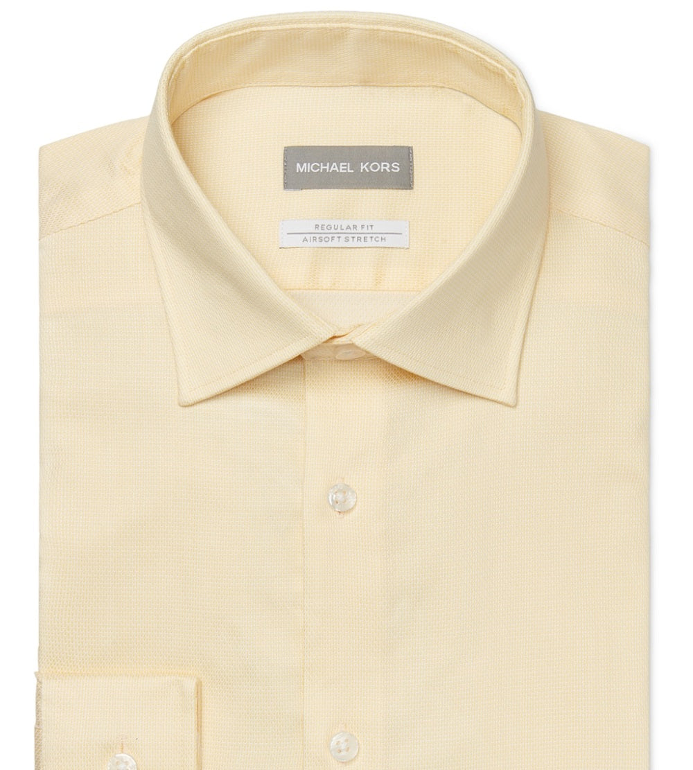 Camisa social masculina Michael Kors Regular Fit, sem passar, amarela, tamanho 17,5 x 34 x 35