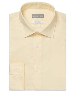 Camisa social masculina Michael Kors Regular Fit, sem passar, amarela, tamanho 17,5 x 34 x 35