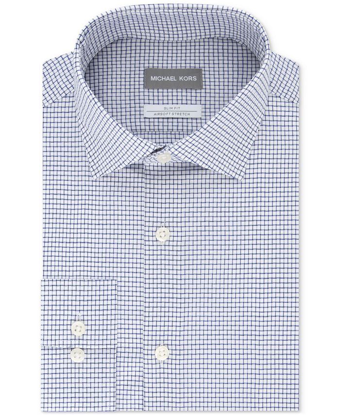 Camisa social masculina Michael Kors Slim-Fit sem passar a ferro Airsoft Performance Stretch Check Azul Tamanho 15,5X32-33