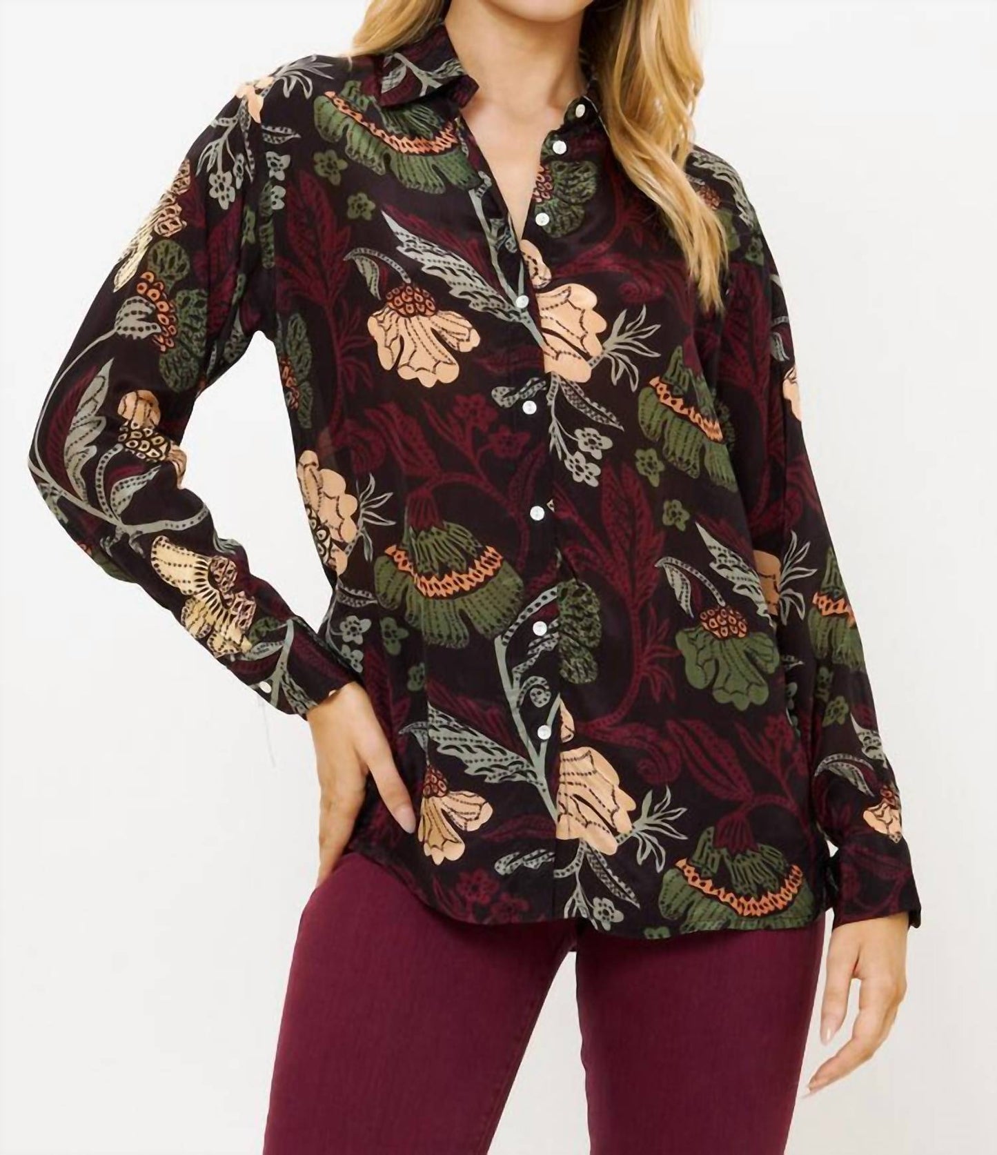 Oliphant - Turin Wine Button Down Blouse