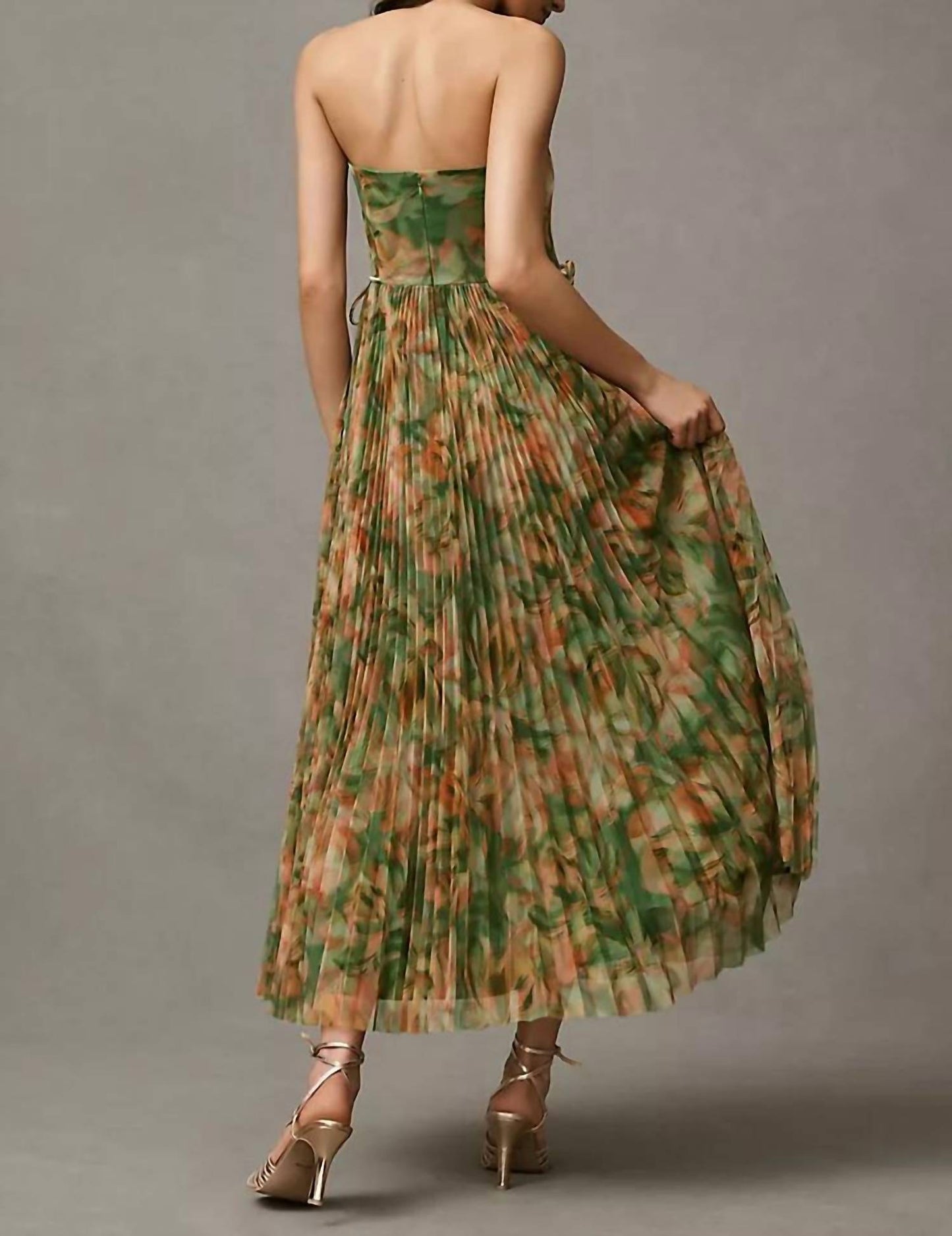 Hutch - Women's Costella Strapless Pleated Floral Tulle Midi Dress