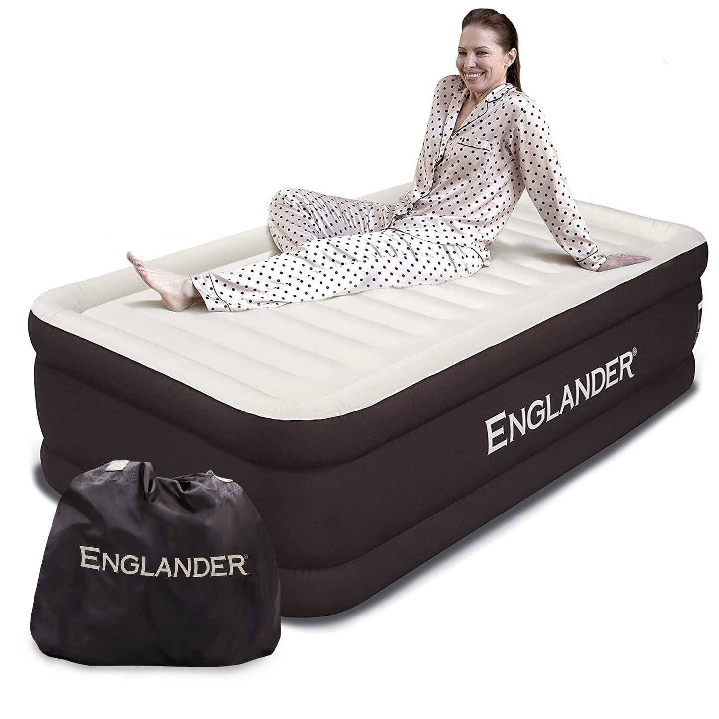 Cama inflável dupla alta para casa, viagens e acampamento 
