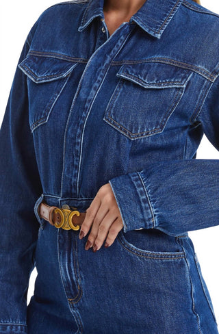 Bayeas - Resa Long Sleeve Fray Hem Denim Mini Shirtdress