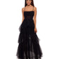 Betsy & Adam Women's Long Corset Tiered Mesh Illusion Gown, Black 6