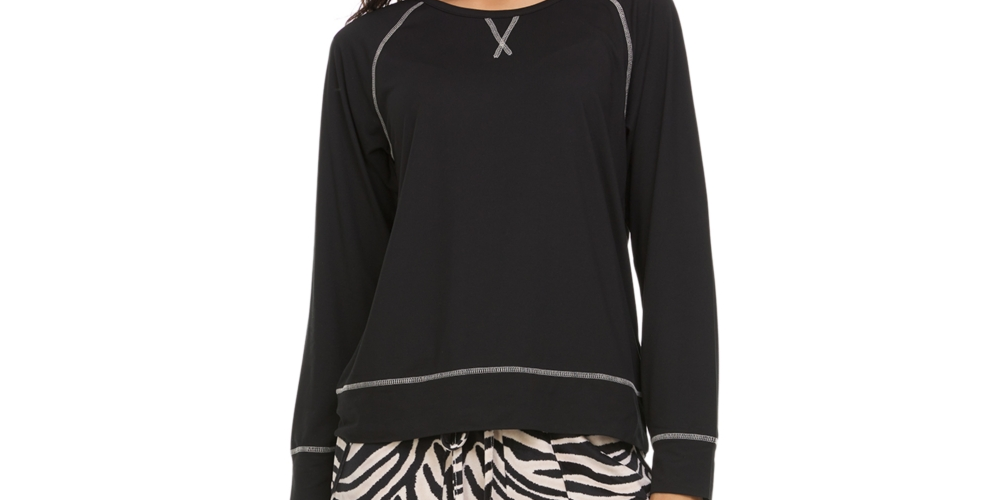 Conjunto de camiseta e calça de pijama de veludo estampado Flora by Flora Nikrooz feminino, tamanho médio, preto