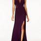 Vestido lápis formal feminino Morgan &amp; Company, sem mangas, com fenda transparente, decote em V, comprimento total, roxo, tamanho 9-10