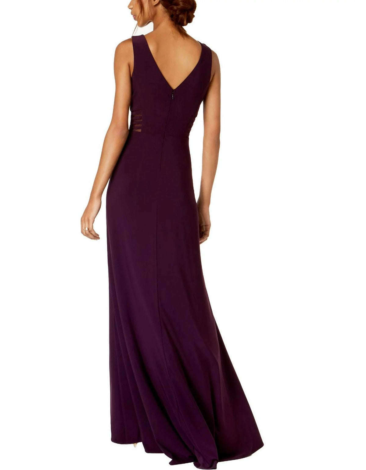 Vestido lápis formal feminino Morgan &amp; Company, sem mangas, com fenda transparente, decote em V, comprimento total, roxo, tamanho 9-10
