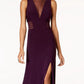Vestido lápis formal feminino Morgan &amp; Company, sem mangas, com fenda transparente, decote em V, comprimento total, roxo, tamanho 9-10
