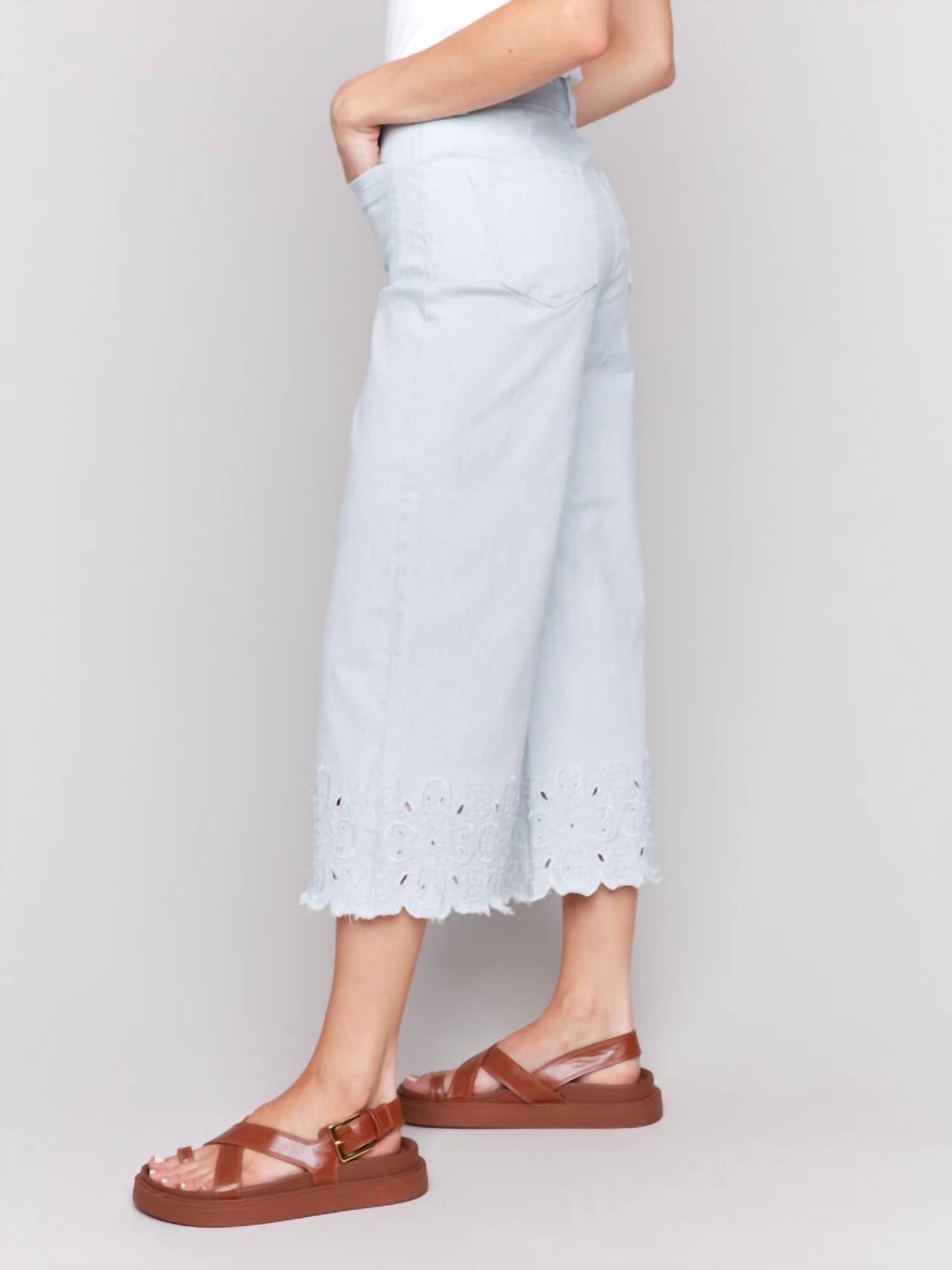 Charlie B - Wide-leg Cropped Jeans With Scallop Embroidered Hem