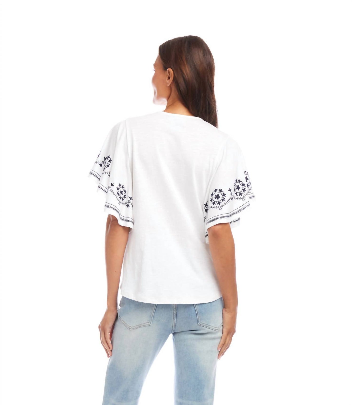 Karen Kane - Embroidered Flutter Sleeve Top