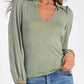 Elan - Long Sleeve V-neck Top With Ruffle Detail