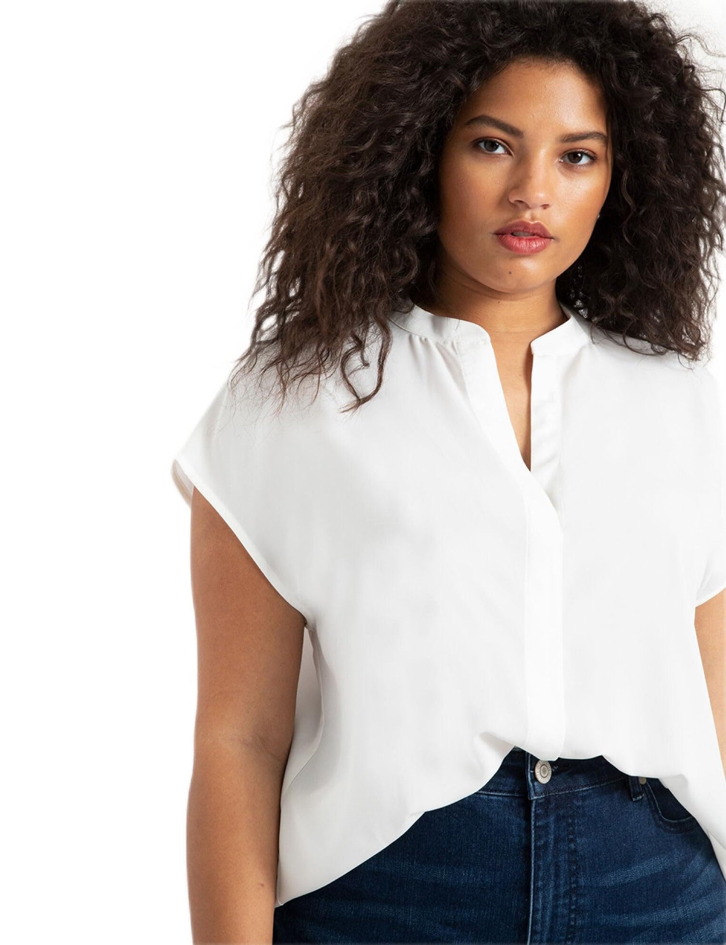 ELOQUII Women's Plus Size Notch Collar Blouse - 20, Soft White