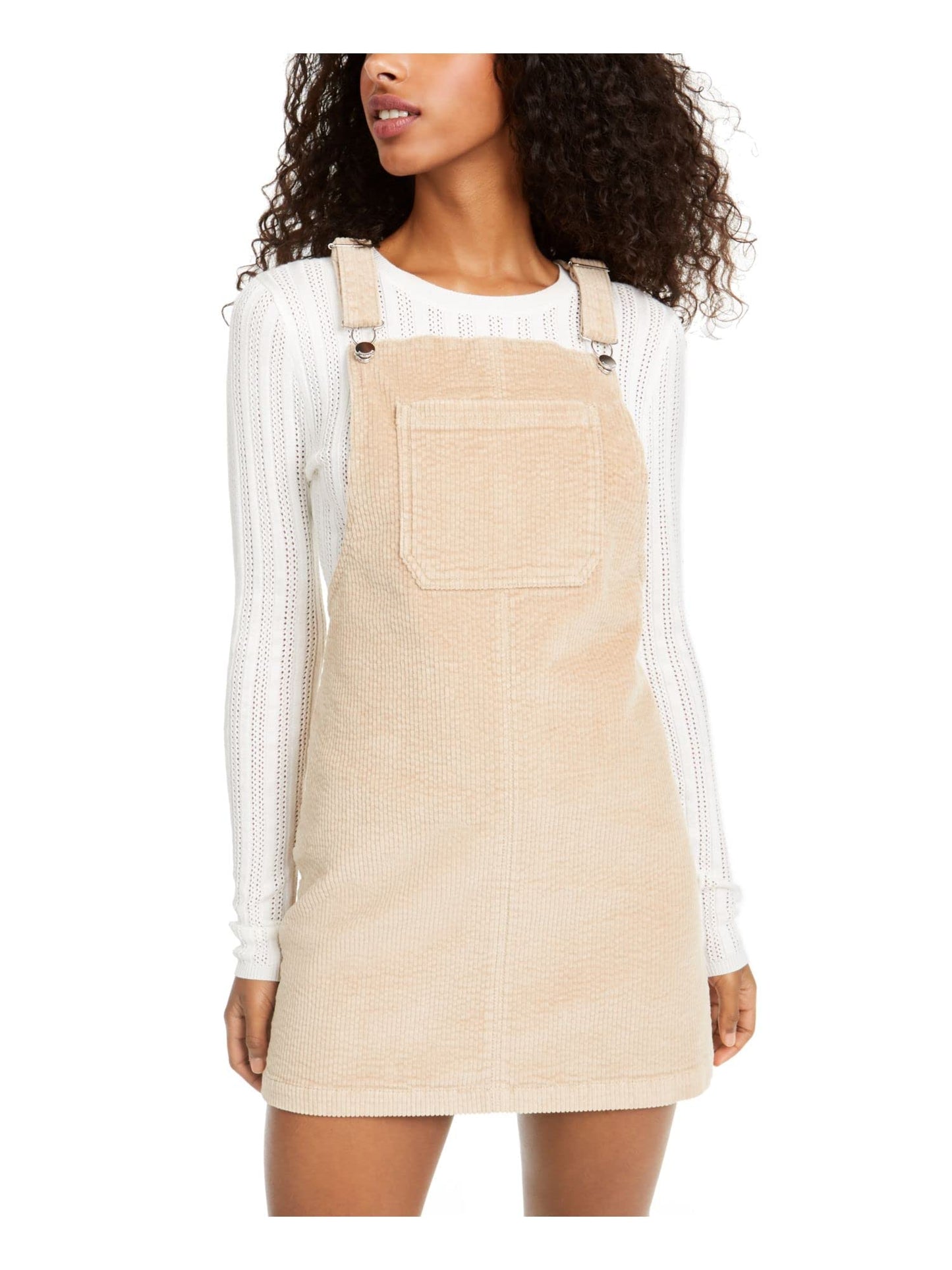 Tinseltown Womens Juniors Corduroy Ribbed Skirt Overalls Beige L
