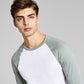 E agora esta camisa de beisebol raglan masculina verde tamanho pequeno