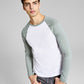 E agora esta camisa de beisebol raglan masculina verde tamanho pequeno