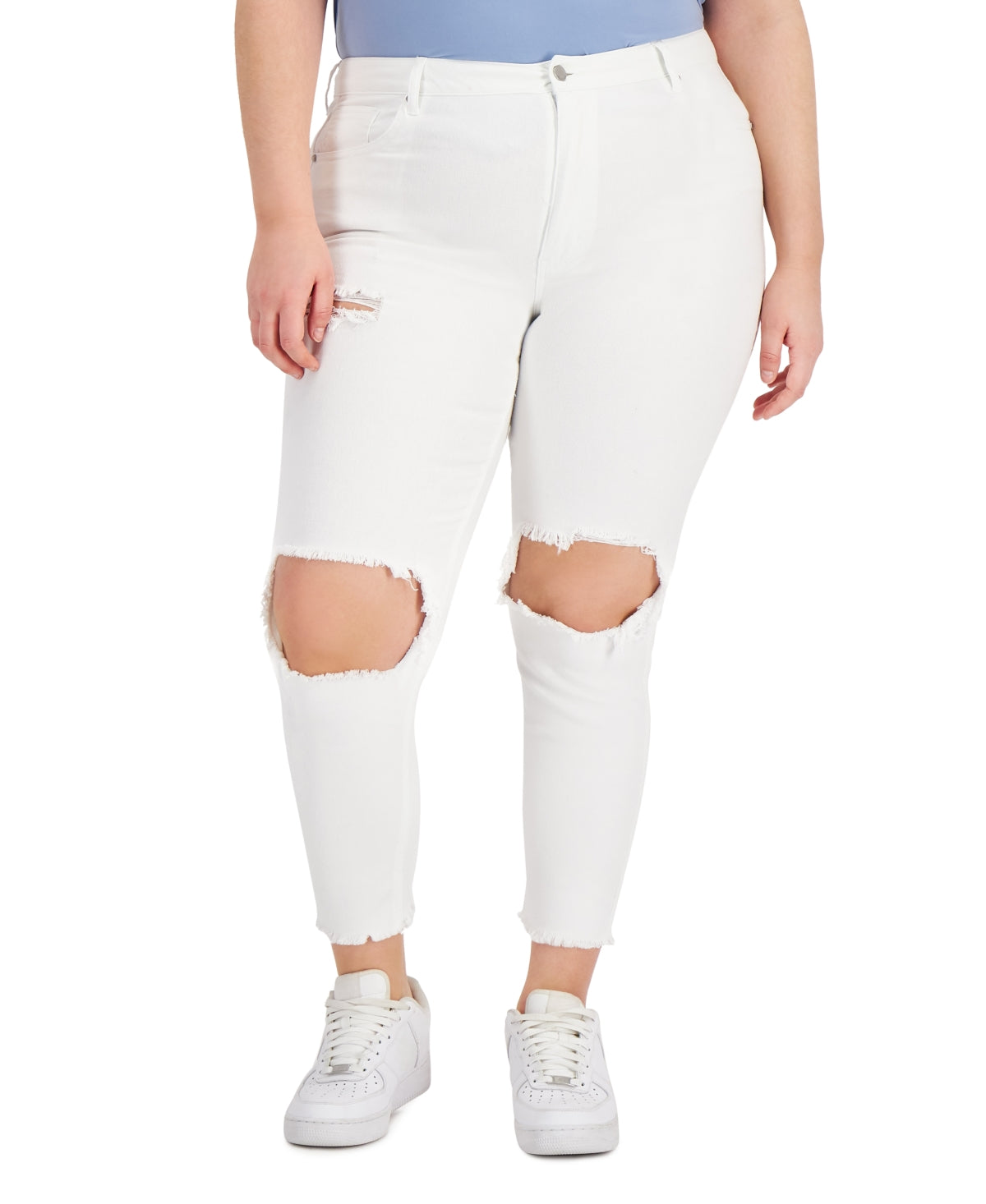 Calça jeans feminina destruída da Tinseltown Trendy, branca, tamanho pequeno