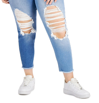 Calça jeans feminina destruída em dois tons da Tinseltown Trendy, azul, tamanho pequeno
