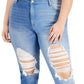 Calça jeans mom feminina Tinseltown Trendy Two Tone Destructed, azul, tamanho 18W