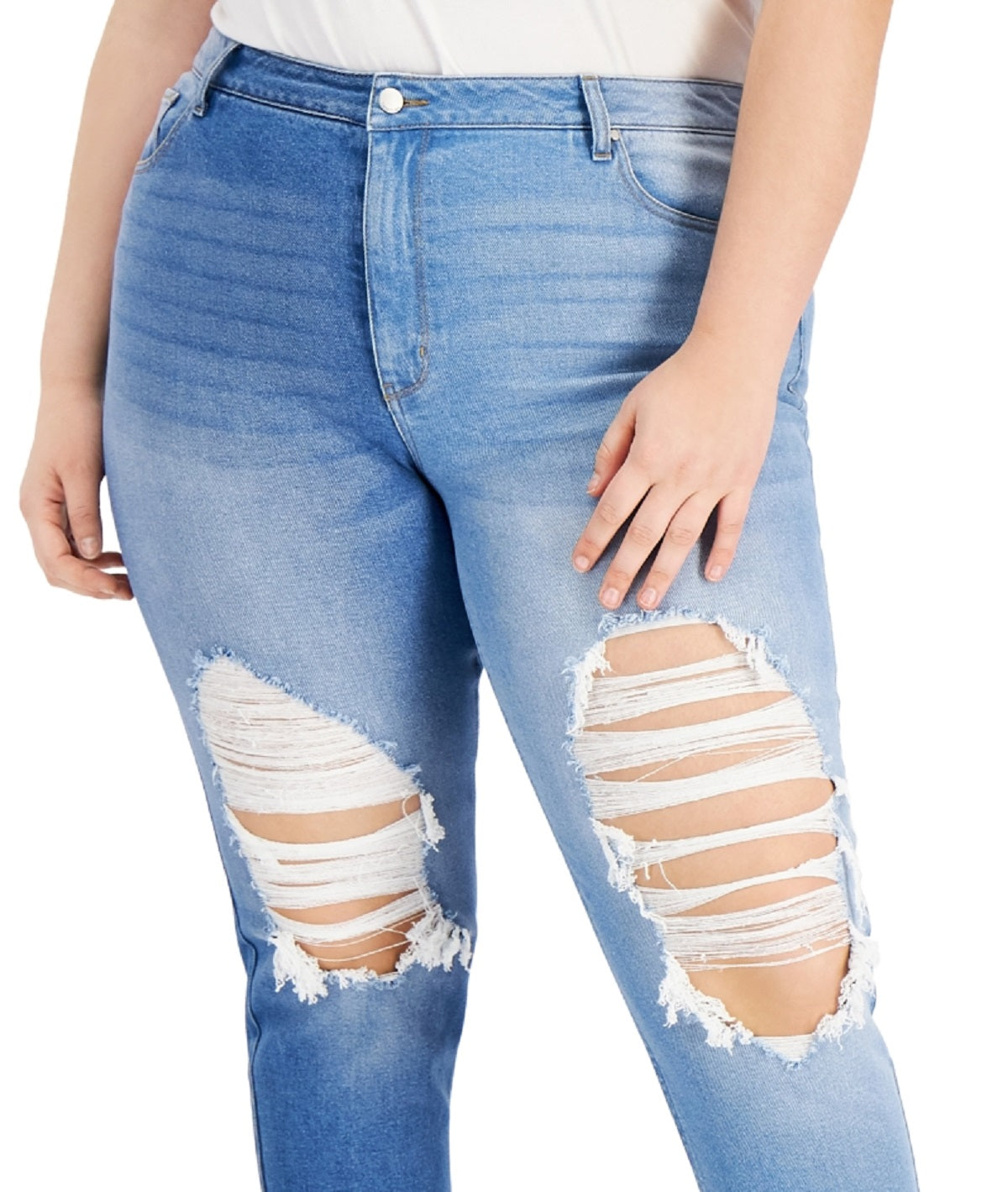 Calça jeans mom feminina Tinseltown Trendy Two Tone Destructed, azul, tamanho 18W