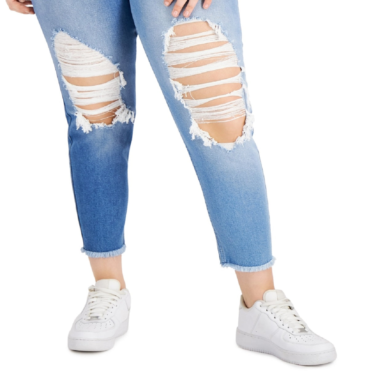 Calça jeans mom feminina Tinseltown Trendy Two Tone Destructed, azul, tamanho 18W