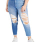 Calça jeans mom feminina Tinseltown Trendy Two Tone Destructed, azul, tamanho 18W