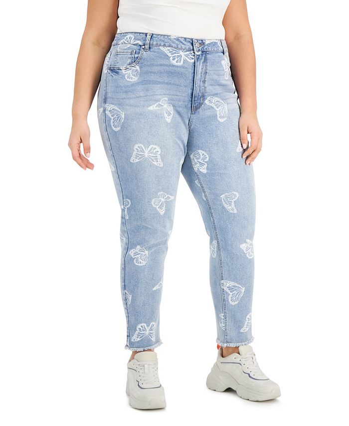 Calça jeans feminina com estampa de borboleta da Tinseltown Trendy, azul, tamanho 18W