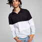 E agora esta camisa de rugby masculina com blocos de cores, preta, tamanho XX-G